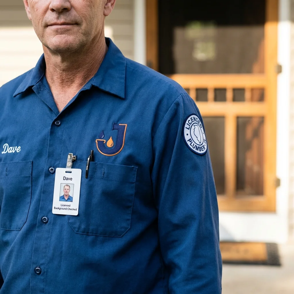 Licensed plumber showing ID badge in Byron Center, MI