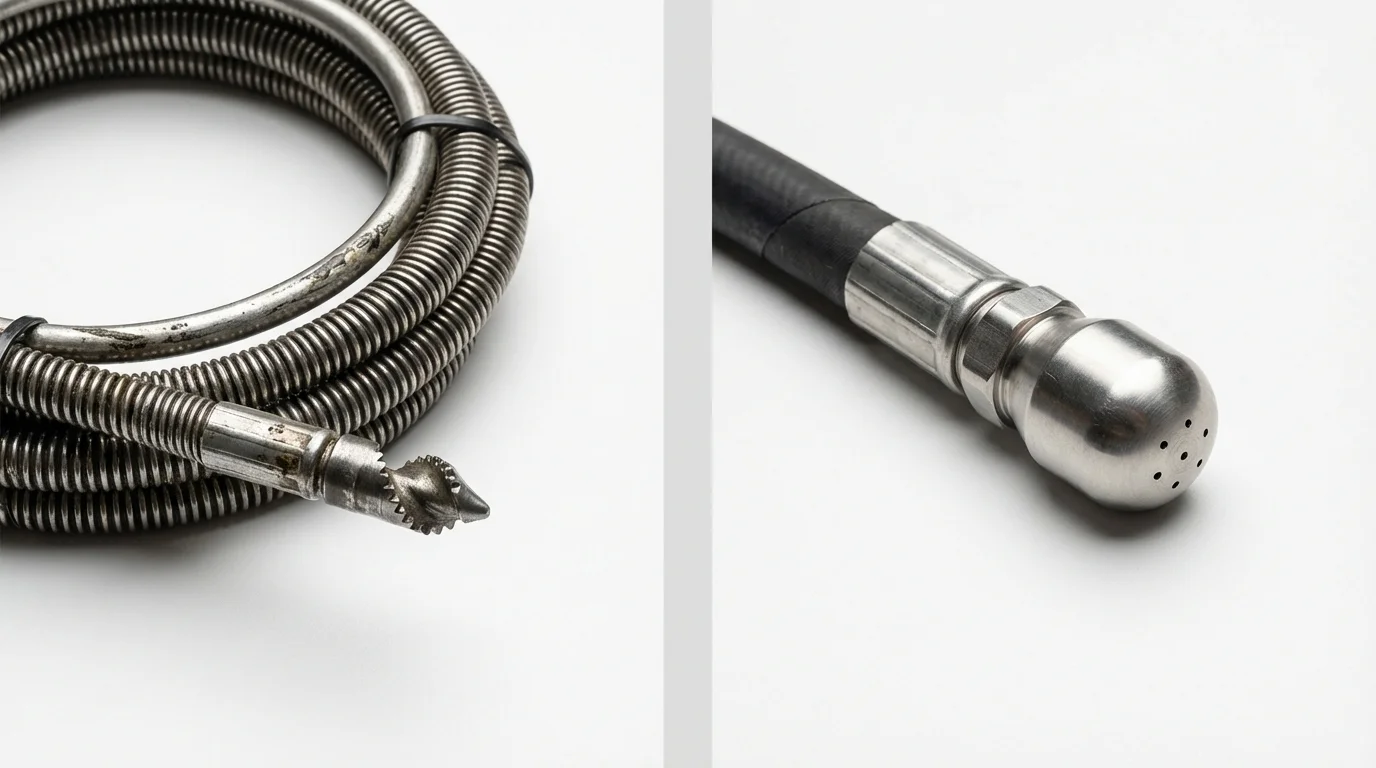 Drain snake cable and hydro jetting nozzle used for drain cleaning in Byron Center, MI