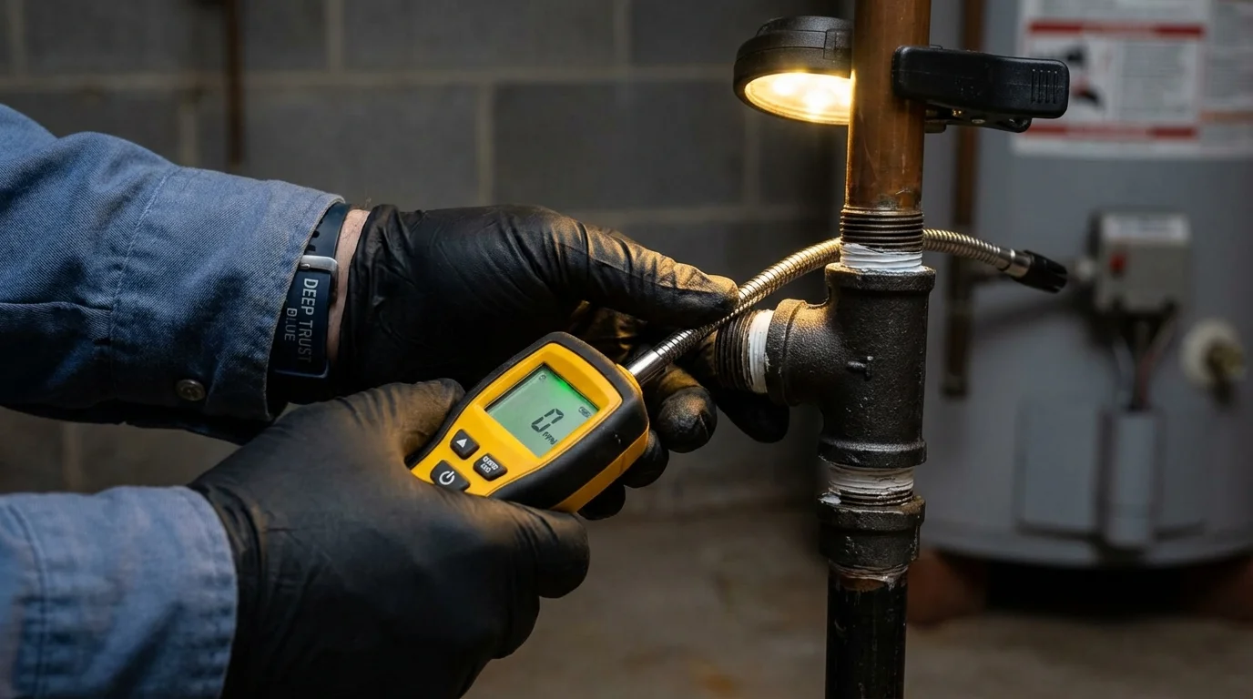 Gas leak detection with electronic sniffer by Johns Plumbing LLC in Byron Center