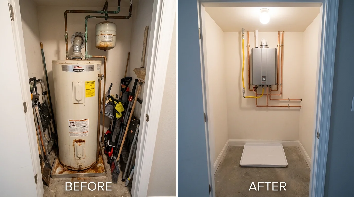 Tank water heater versus wall-mounted tankless unit comparison for Byron Center, MI homeowners