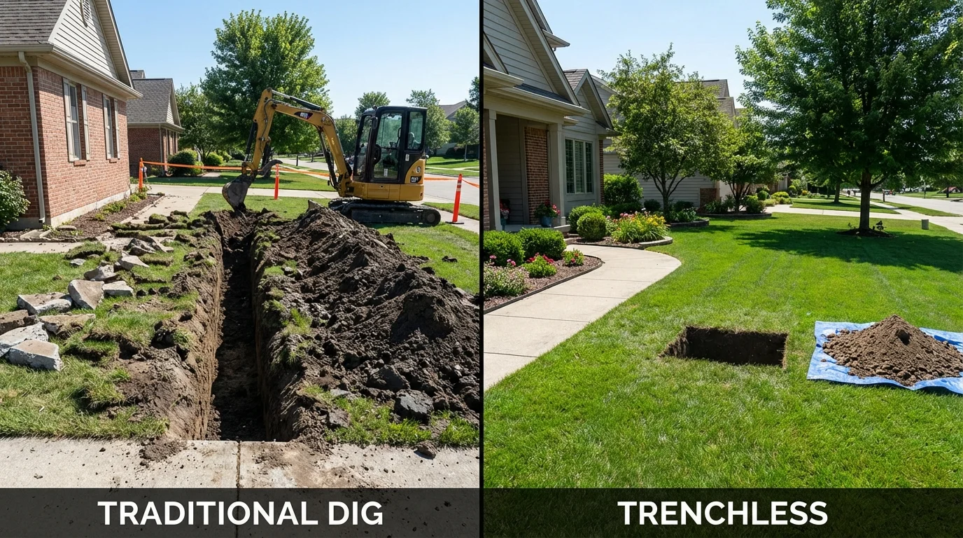 Trenchless sewer repair with minimal yard damage versus traditional excavation in Byron Center, MI
